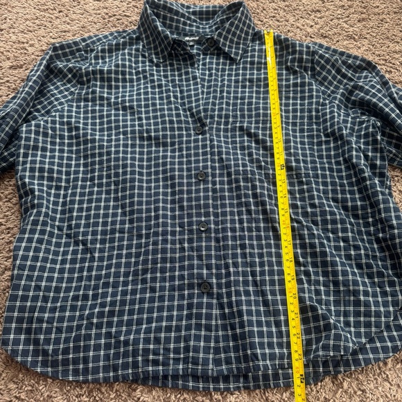 MADEWELL Easy Y-Neck Button-Up Shirt Indigo White Plaid Flannel Cotton XL $88 - Picture 8 of 10